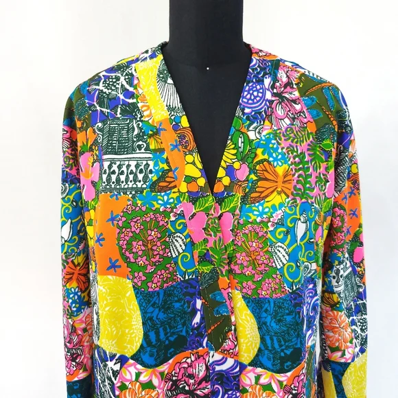 Very Rare Vanda Fashions Key West Hand Printed 70s Patchwork Cardigan Jacket - Picture 2 of 11
